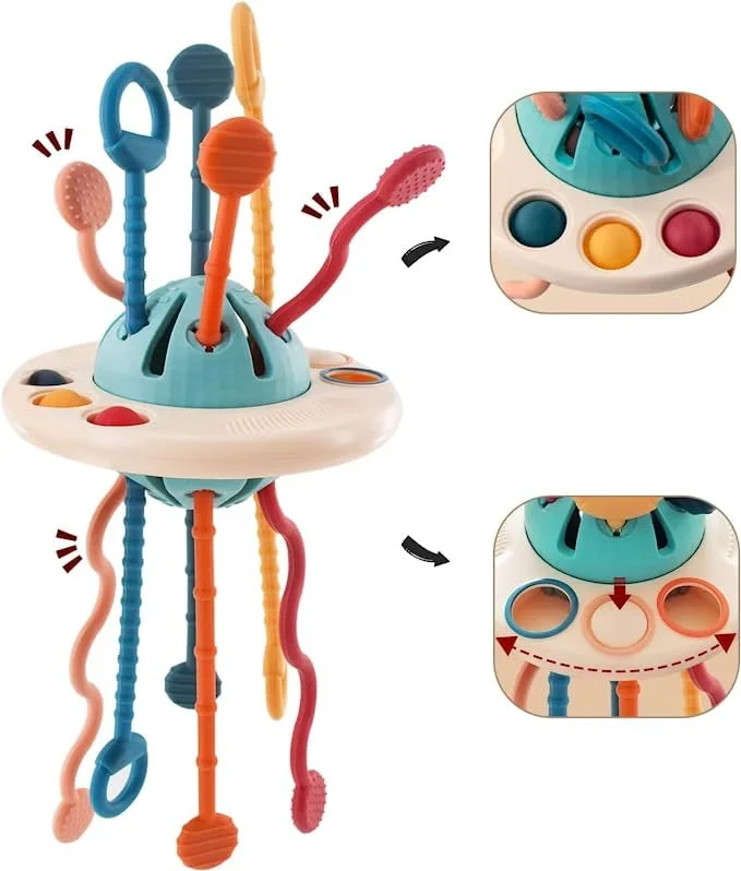   This is my current favorite busy toy! It’s safe for small babies since there are no small parts, and it’s fun for toddlers too! Perfect for the car or quiet events.  