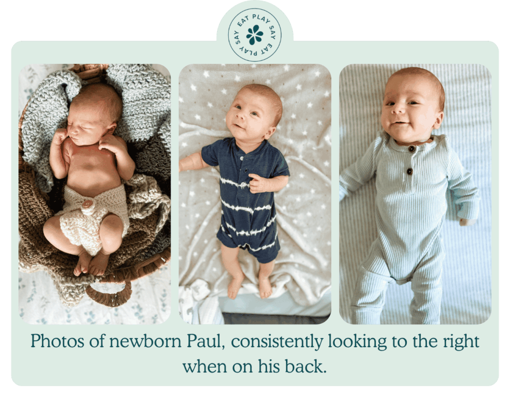 My son Paul showing a head turning preference as a newborn, in three different images.