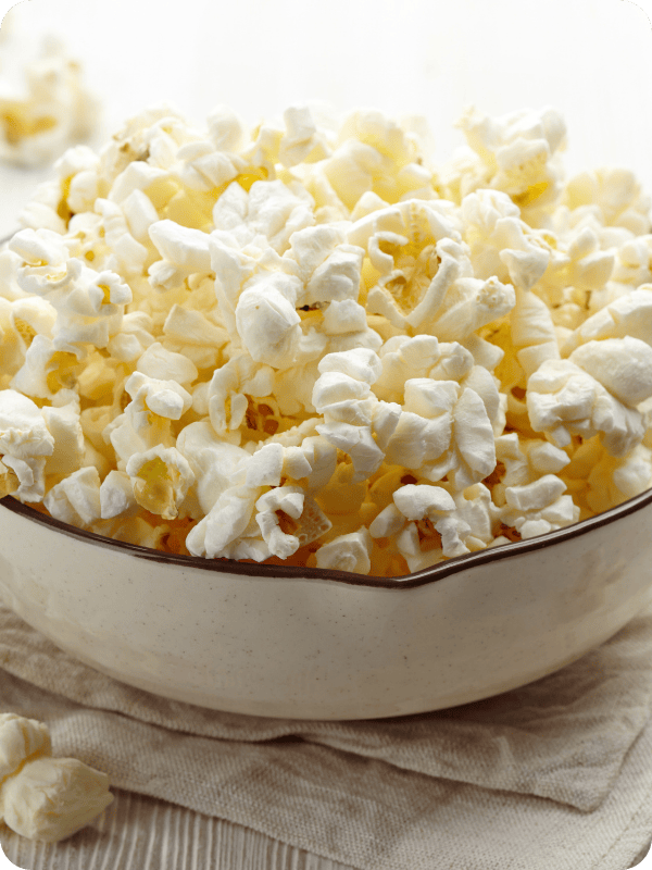 A bowl of popcorn, a high risk choking hazard for toddlers