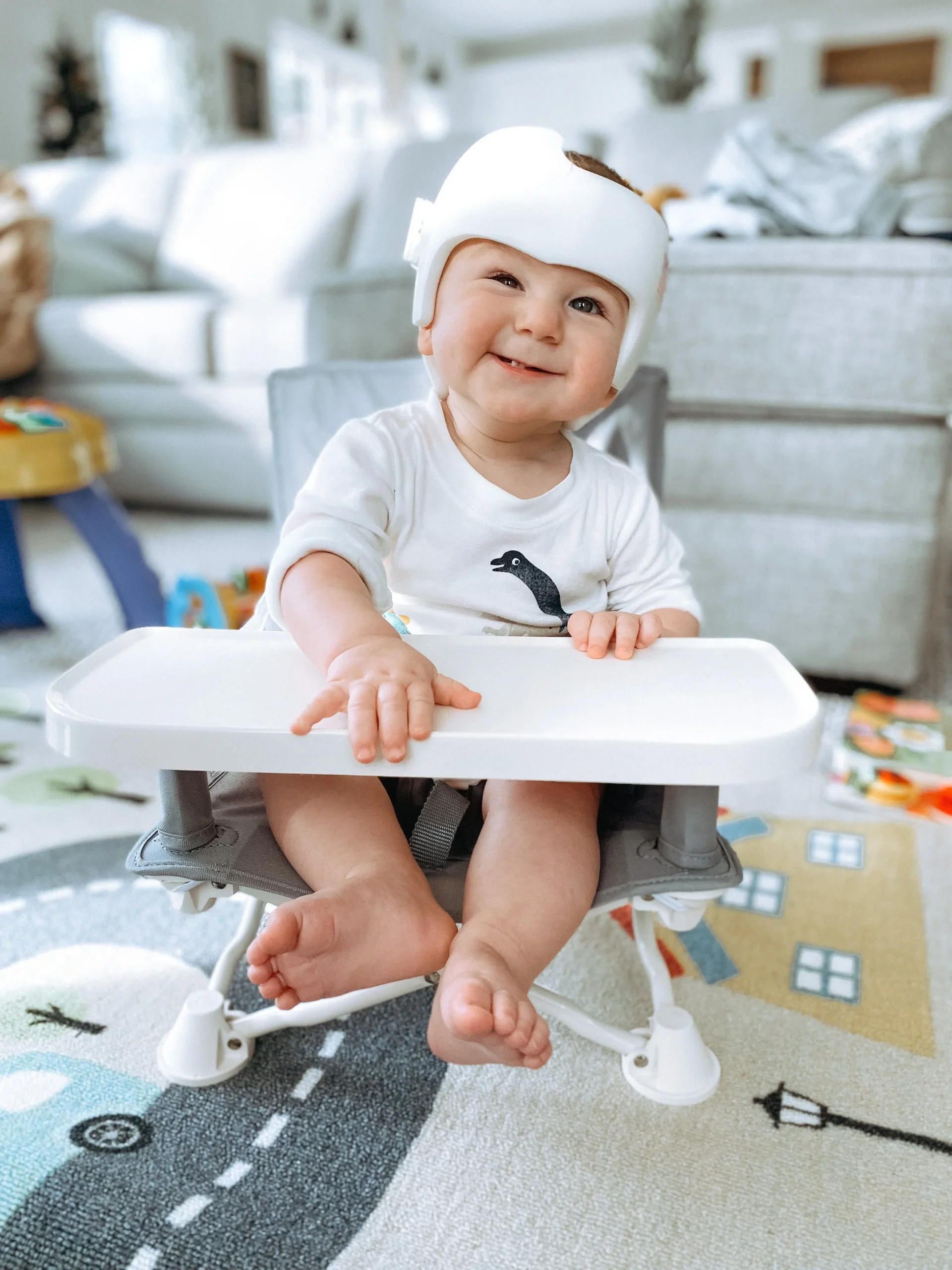 Use travel high chairs with caution. These are great for on-the-go, but due to their minimally supportive nature, we don’t recommend for consistent, everyday use!