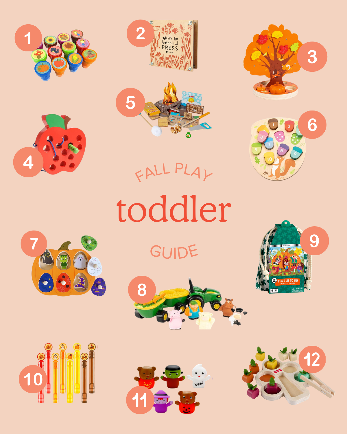 round up graphic of fall-themed toys for toddlers 