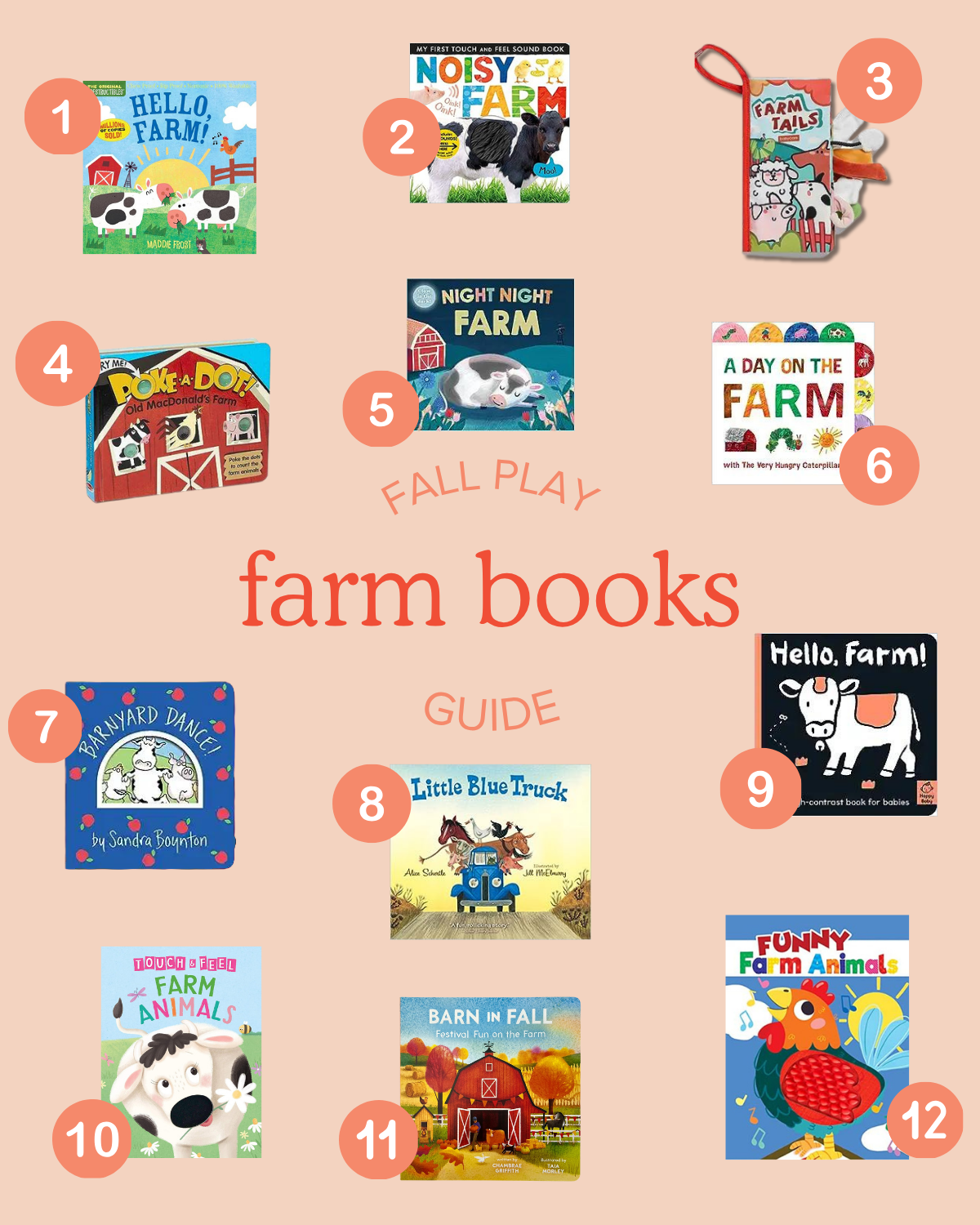 round up graphic of farm-themed books for babies and toddlers