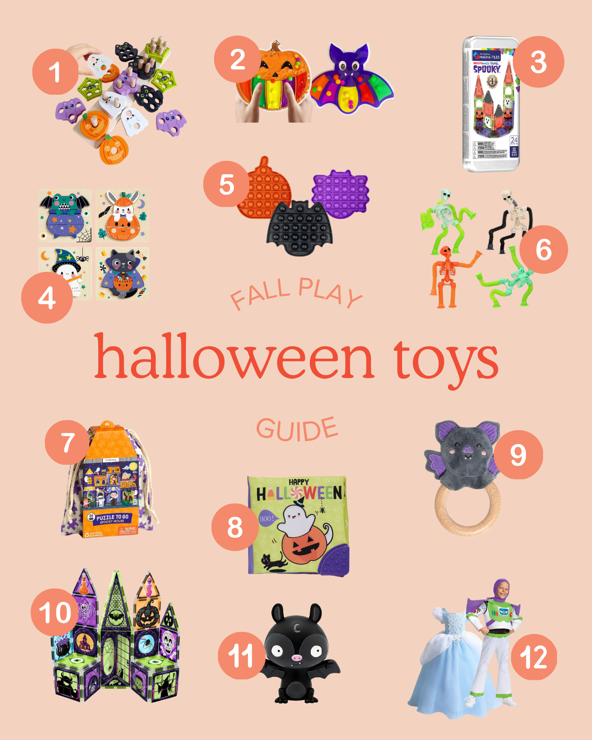 round up graphic of halloween toys for babies, toddlers, and preschoolers