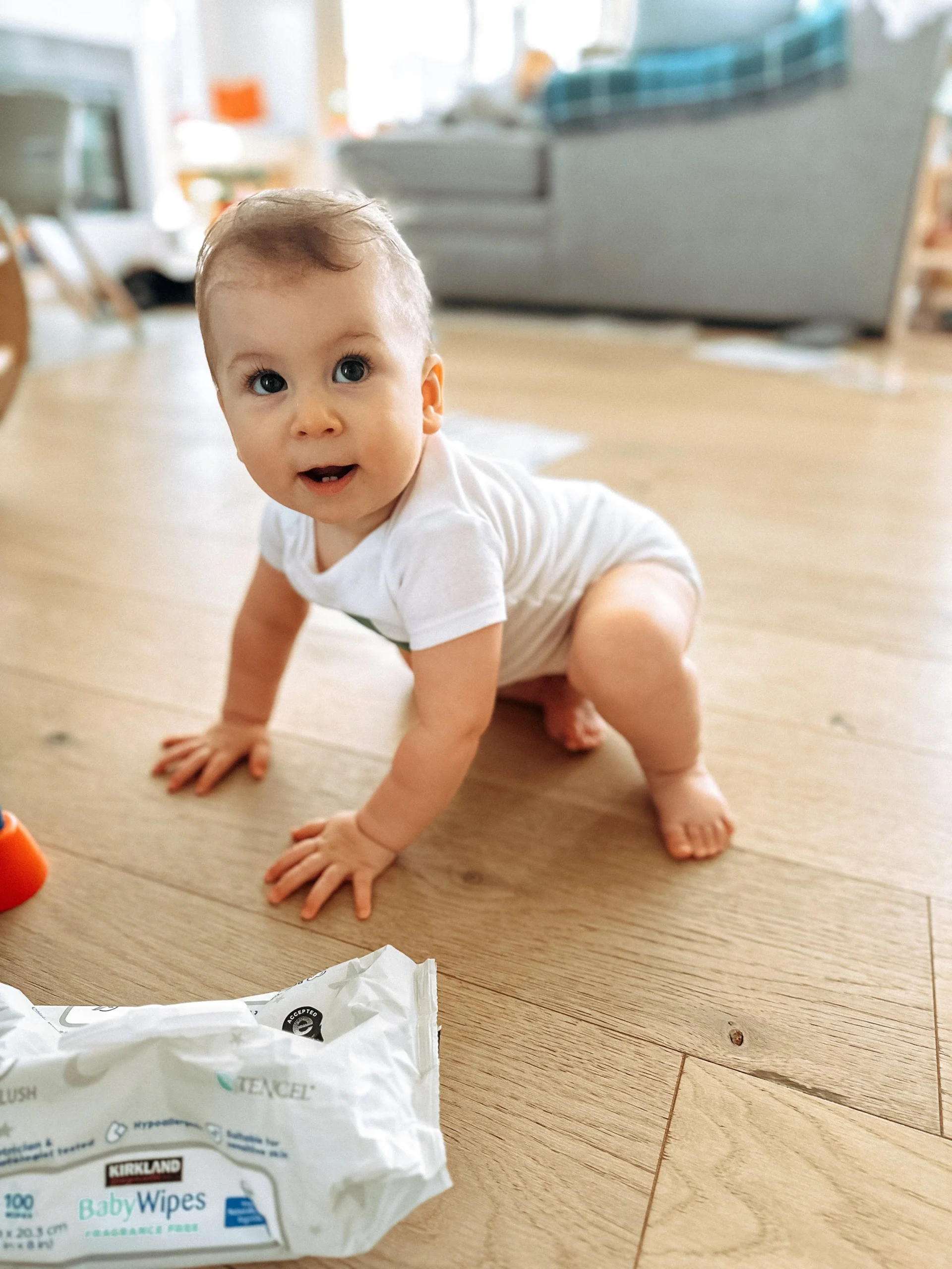  My daughter, Penelope, 13 months old. She “bunny hopped” to crawl due to a retained reflex and received Physical Therapy to achieve symmetrical crawling.  