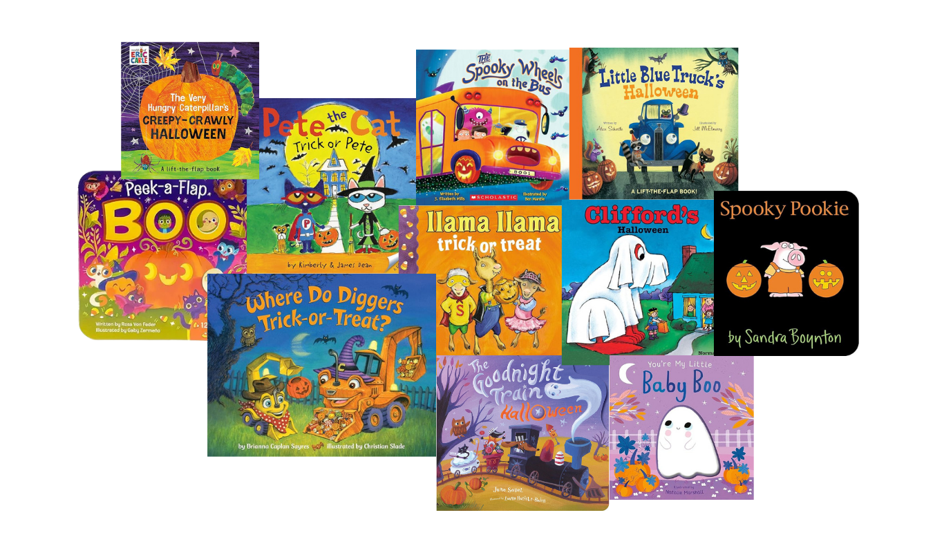 graphic of popular Halloween books for babies, toddlers, and preschoolers
