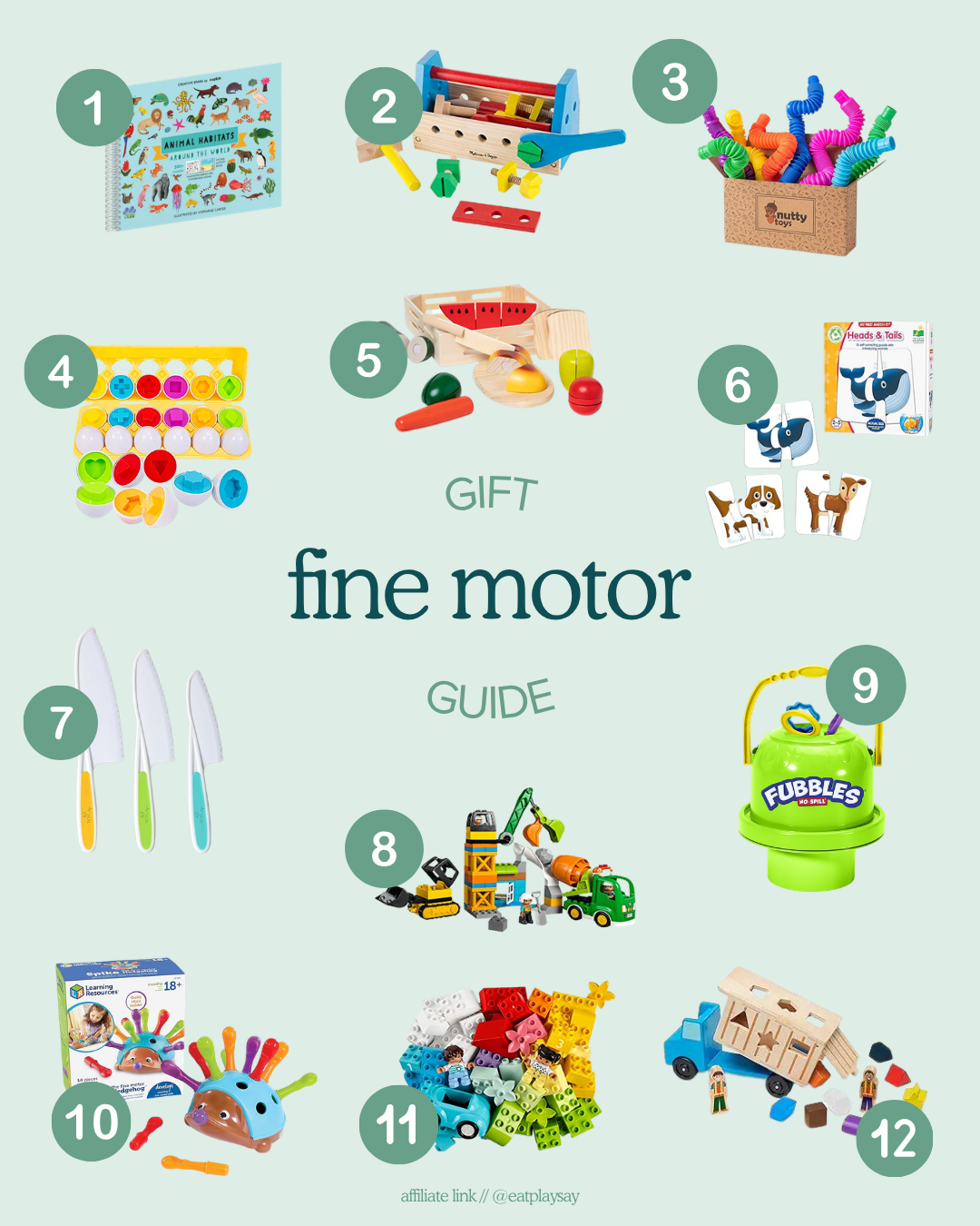 round up graphic of the best toys for 2 year olds to develop fine motor skills