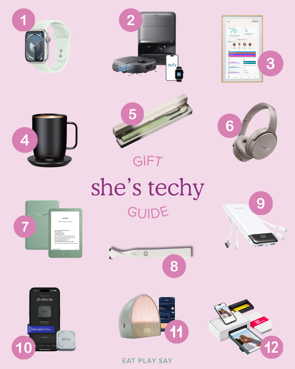 round up graphic of tech-related gifts for mom