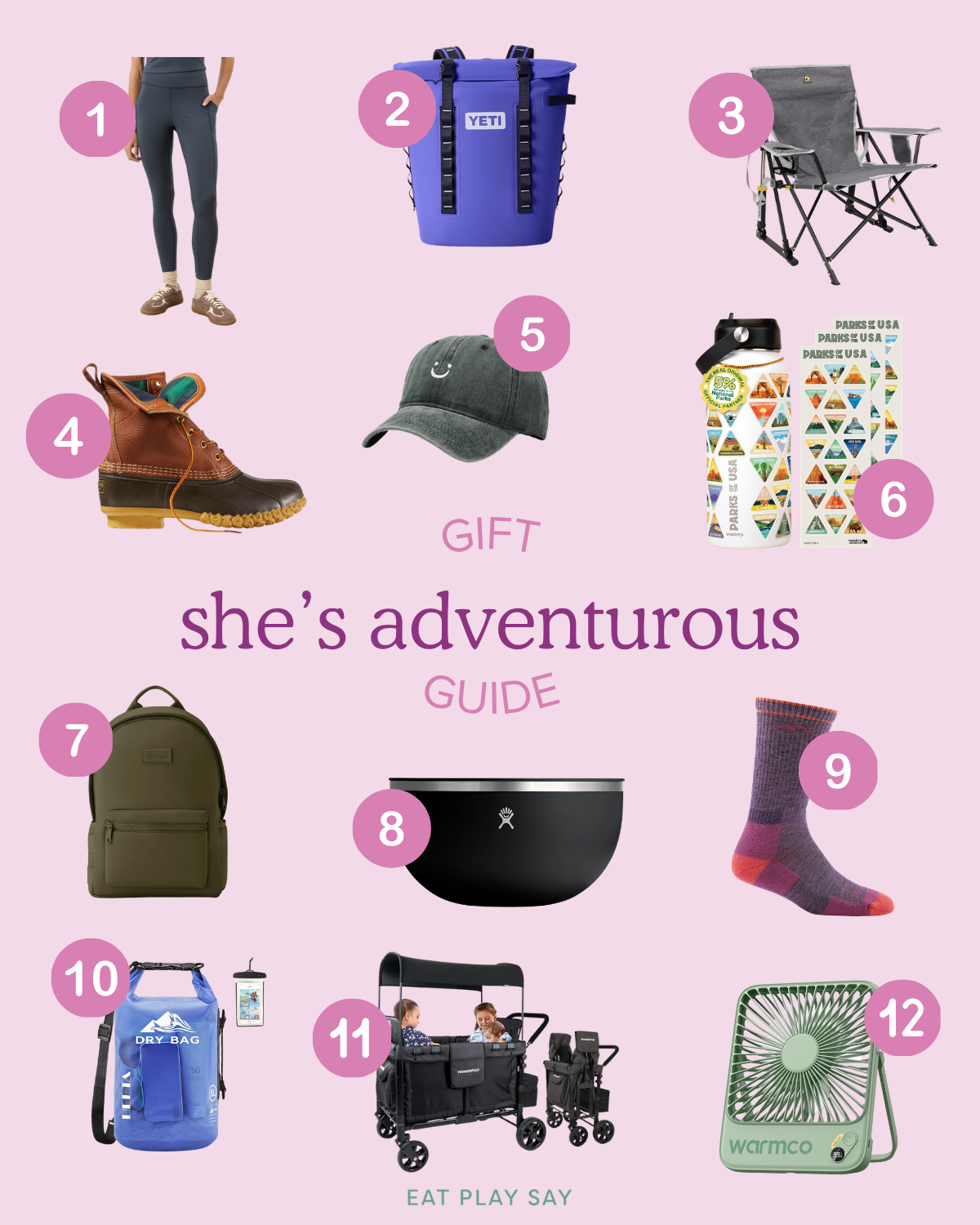 round up graphic containing outdoorsy gifts for moms who love adventuring and being outside