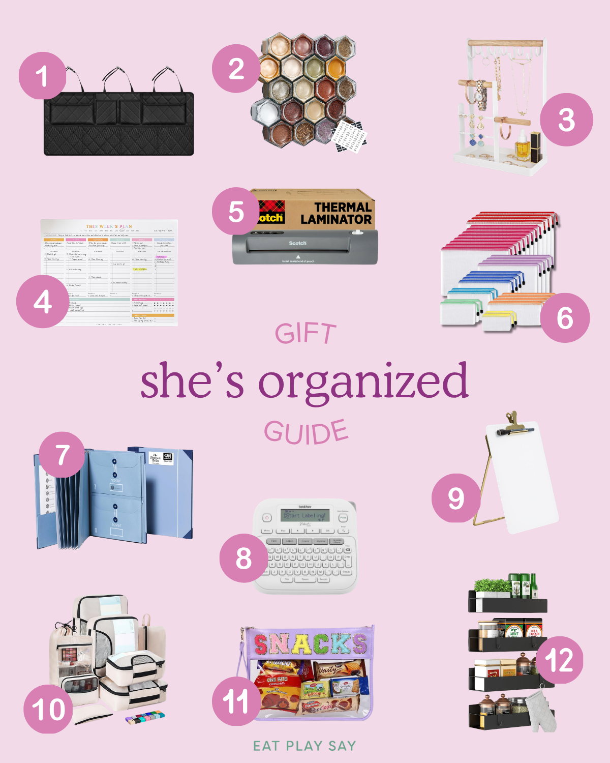 round up graphic of organization-related gifts for moms