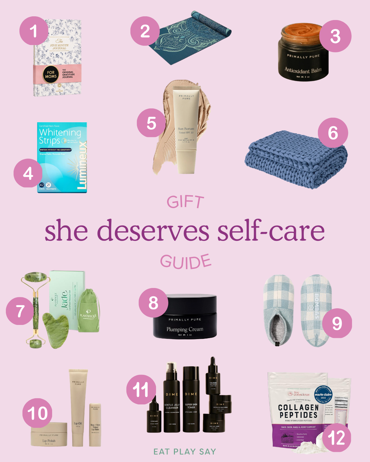 round up graphic of self care gifts for mom in a mom gift guide