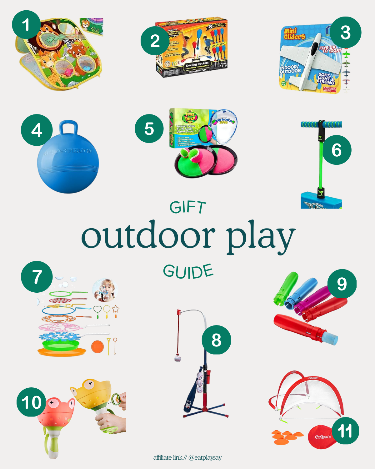 round up graphic of the best outdoor play toys for 4 year olds on a gift guide