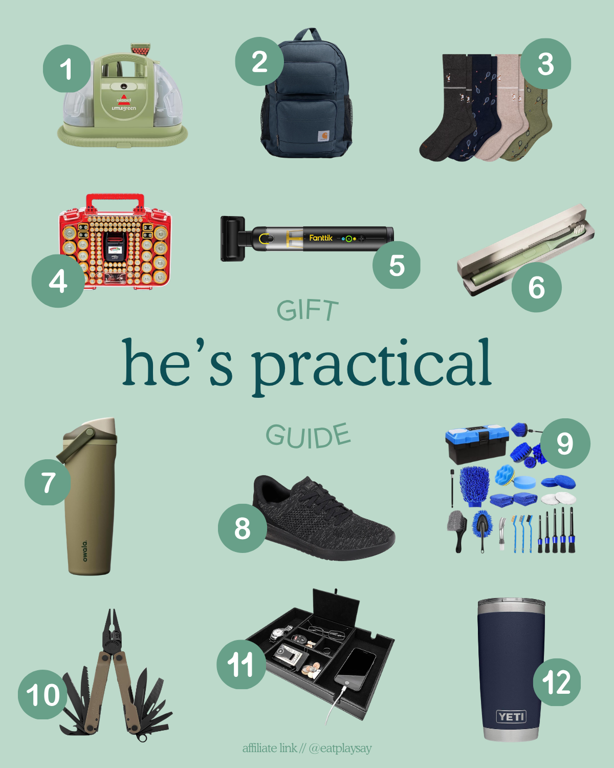 round up graphic of gift ideas for dads who love a practical gift, part of a Dad Gift Guide
