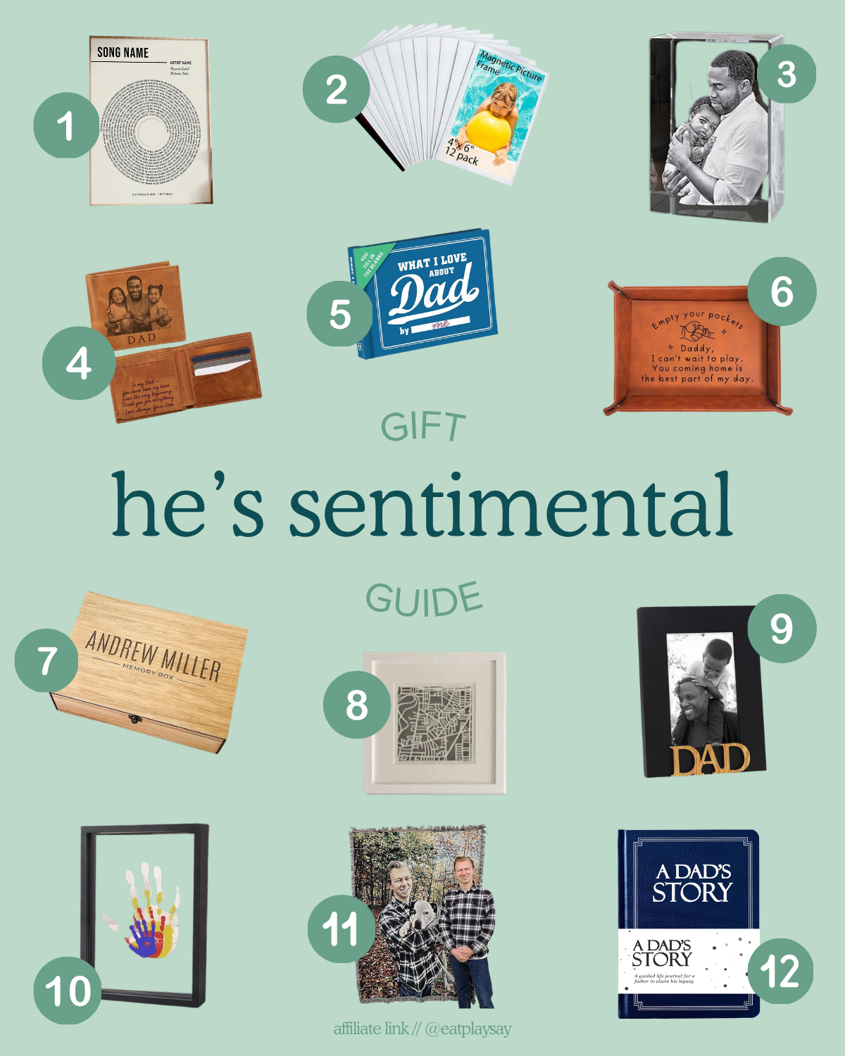 roundup graphic of sentimental gifts for dads