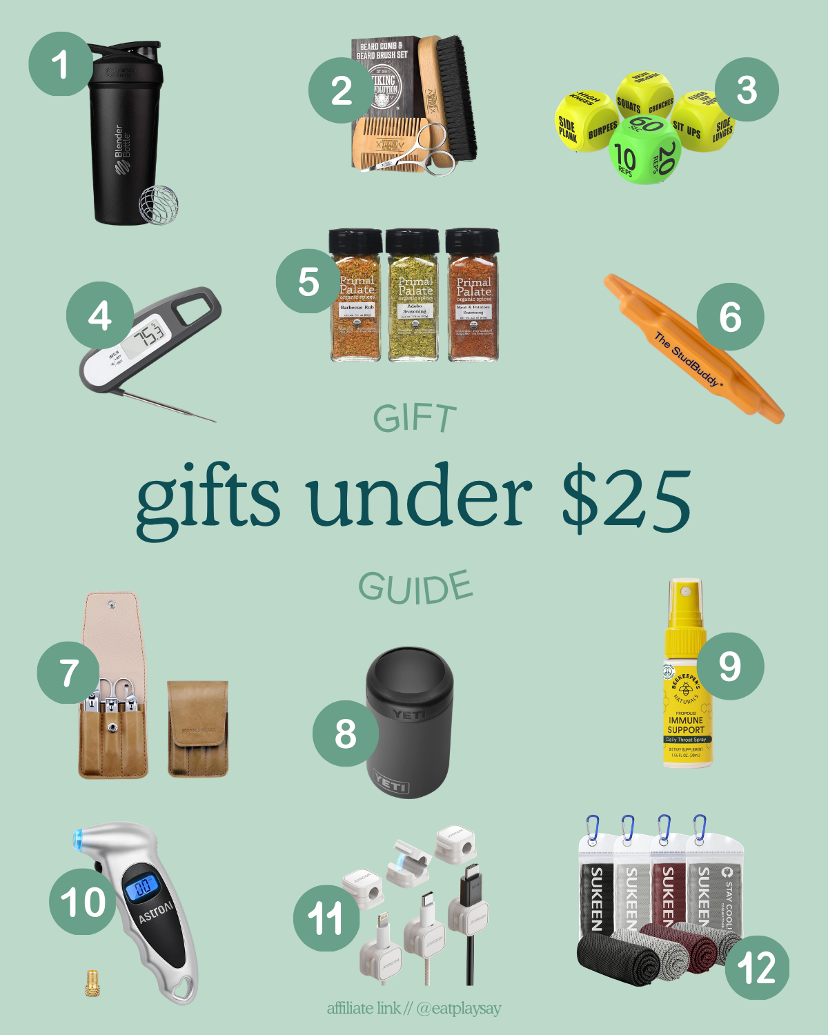 round up graphic of gift ideas under $25 for dads