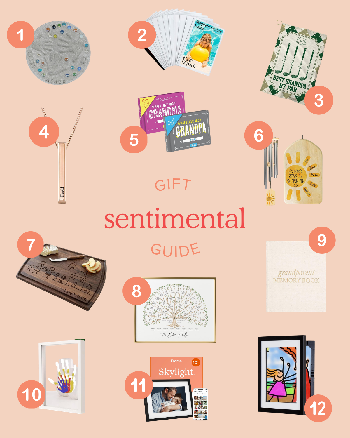 round up graphic featuring sentimental gift ideas for grandparents 