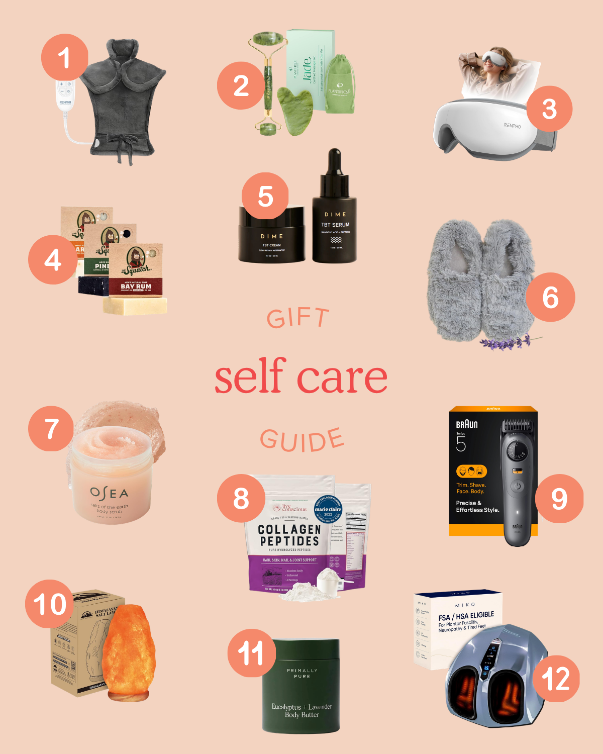 round up graphic of self-care themed gifts for grandparents 