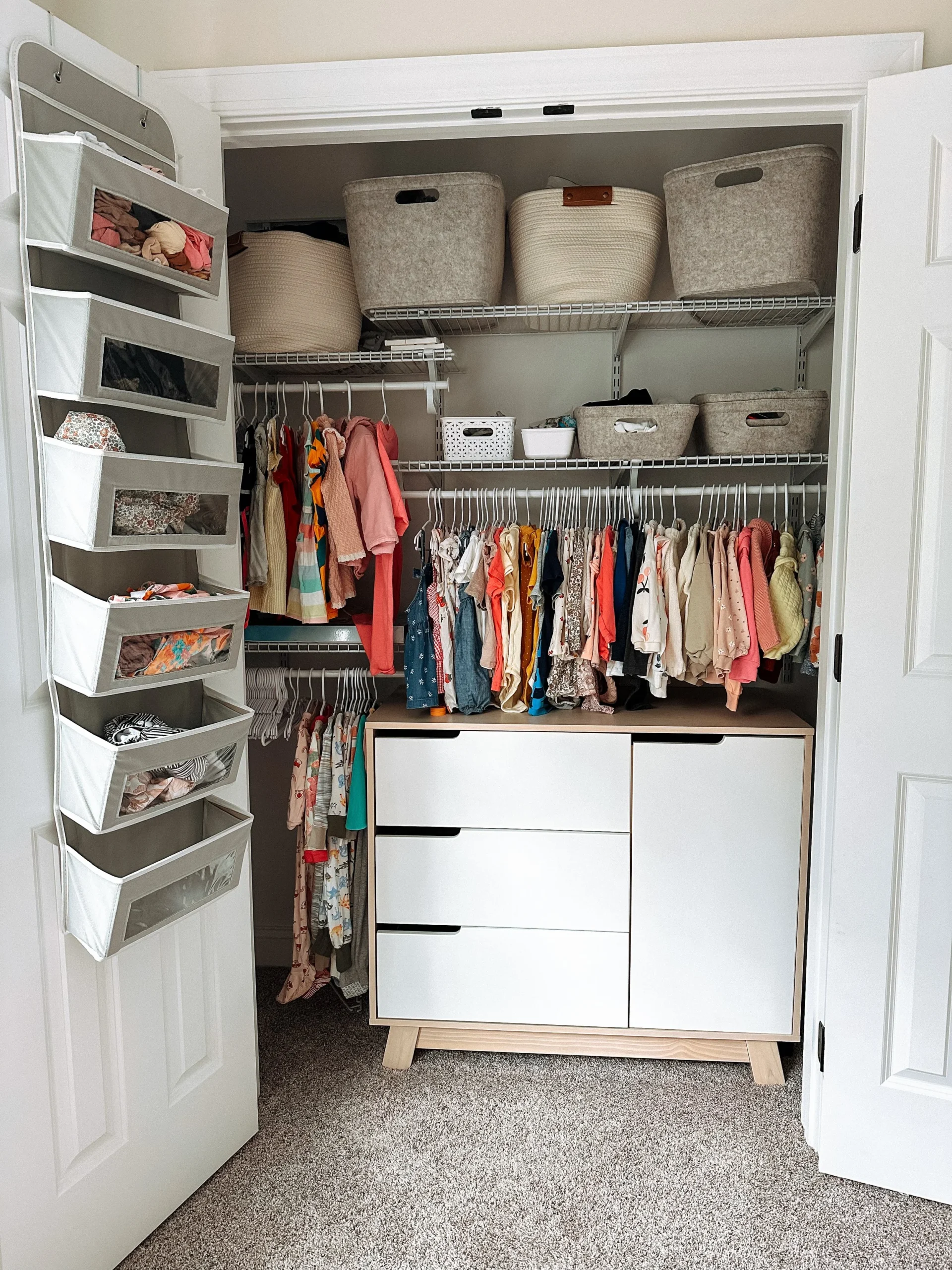  The nursery now- still using the closet system and a dresser. 