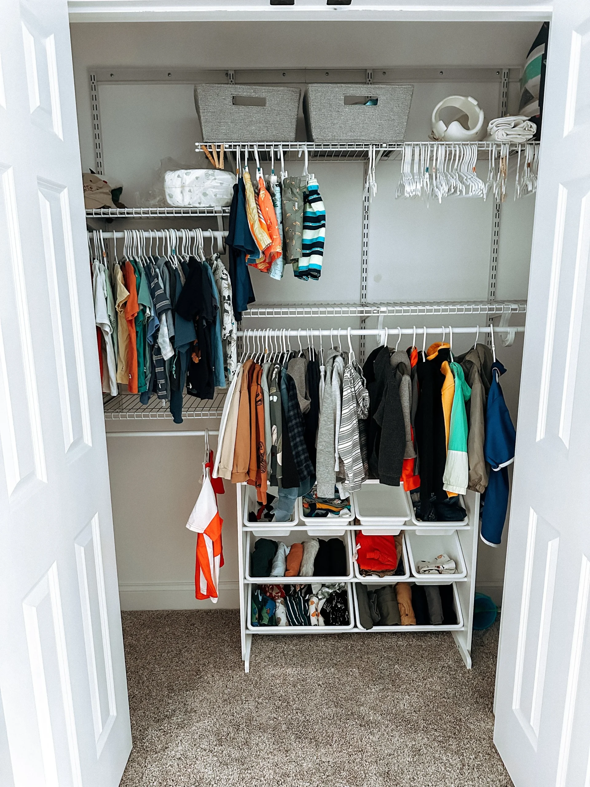  We moved the toy organizer into my son’s room to hold his pajamas, pants, sock, and underwear! So great for him to dress himself independently! And I was so glad to get another use out of this organizer.  