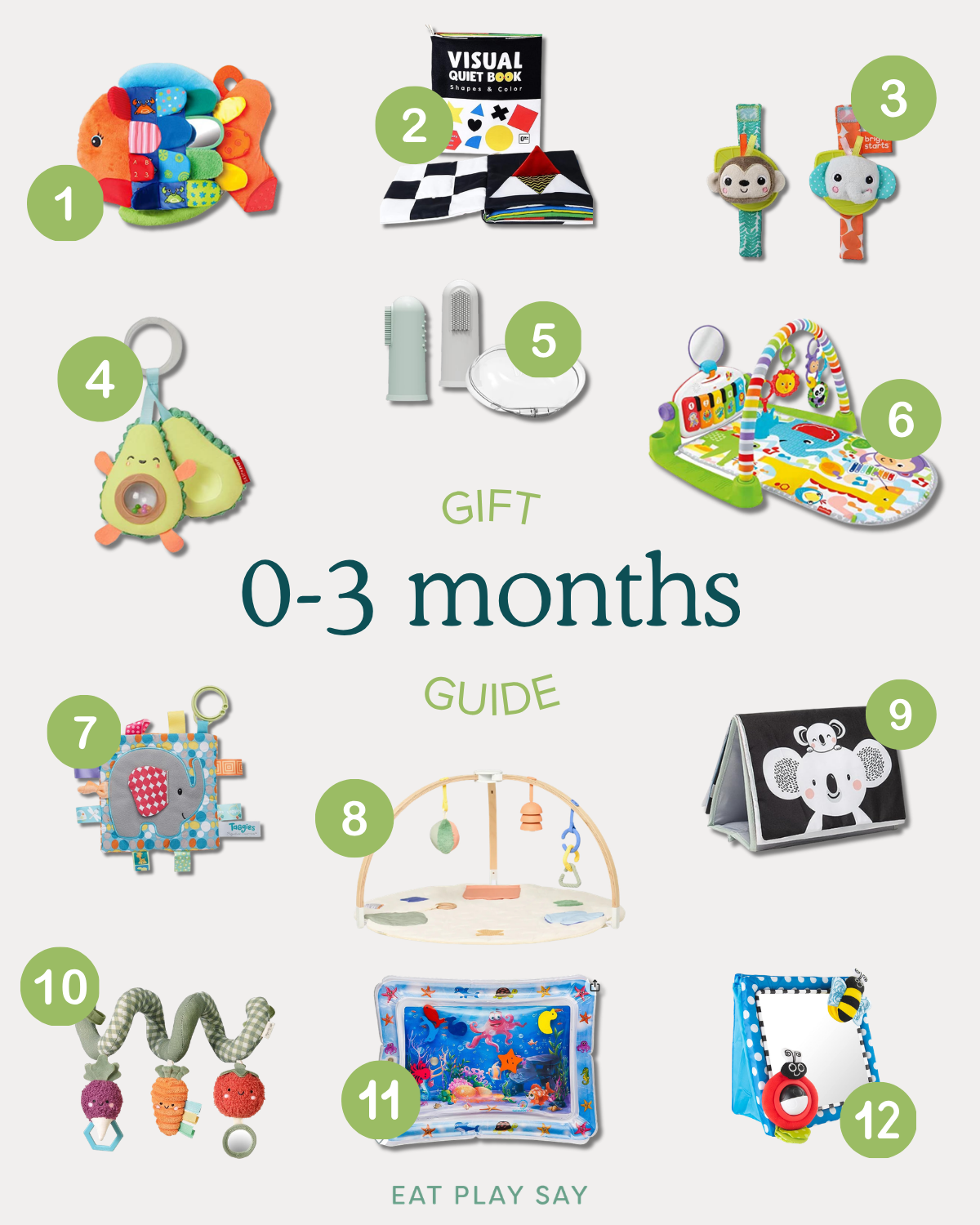 round up graphic of the best toys for 0-3 month olds 