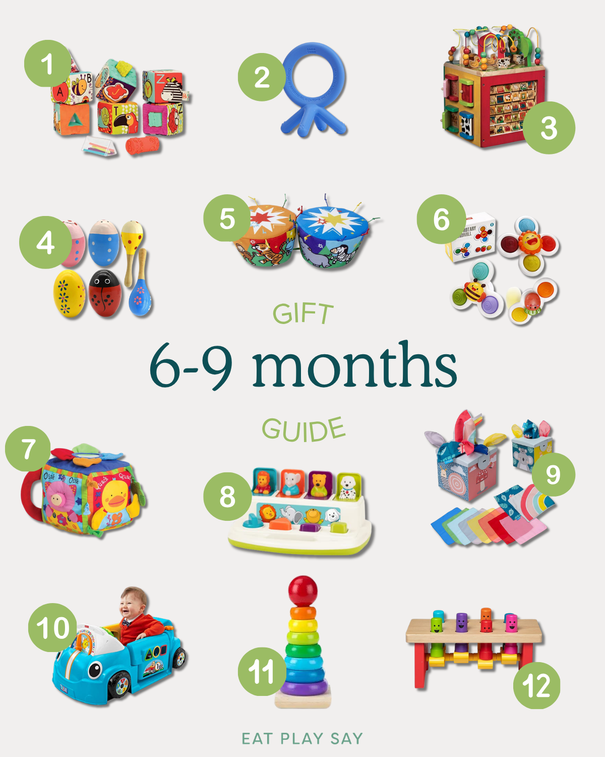 round up graphic of the best gifts for 6-9 month olds 
