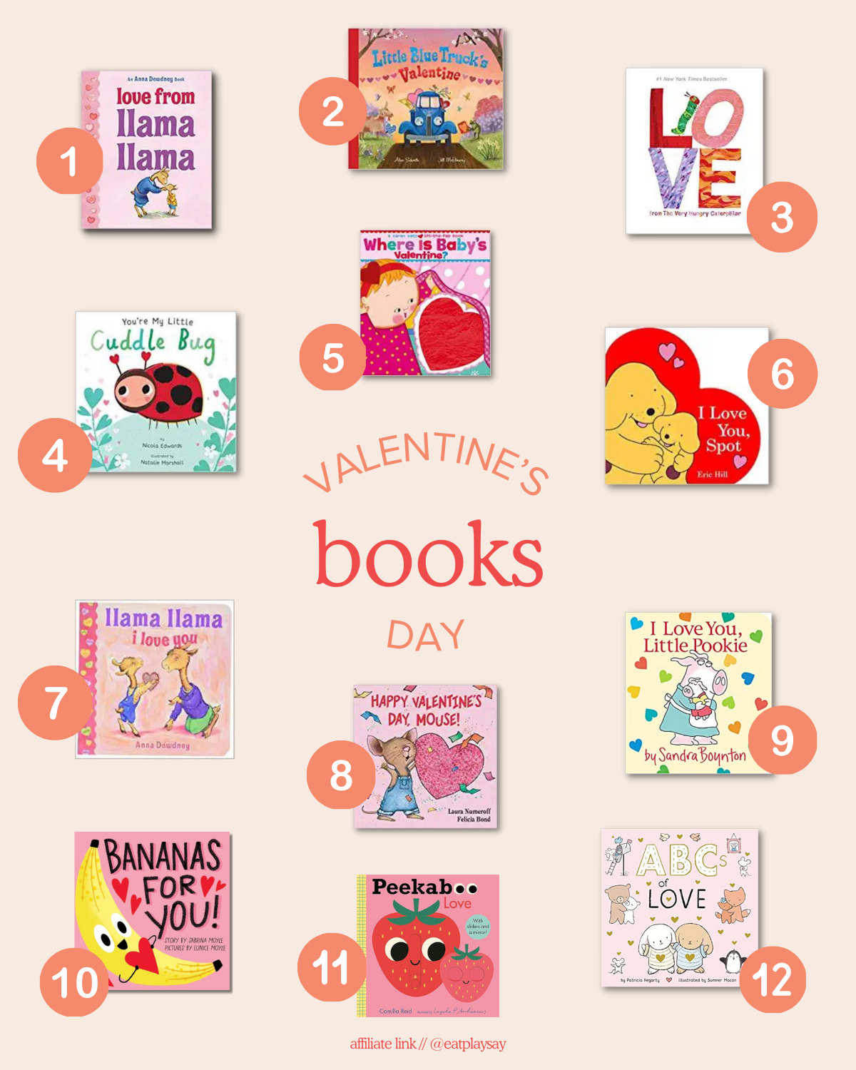 graphic round-up of the top 12 Valentine's Day books for babies and toddlers