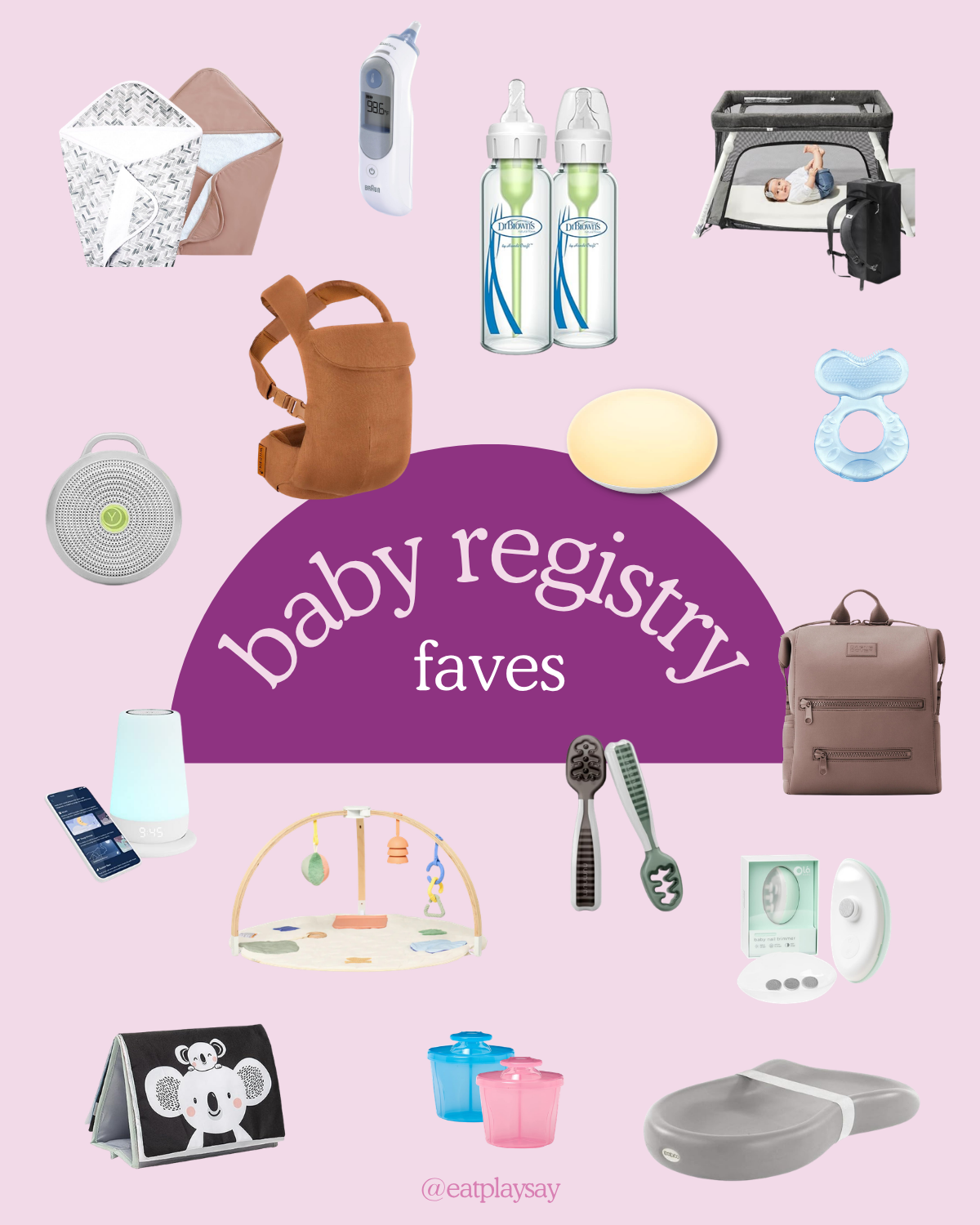round up graphic including essential items for baby registry