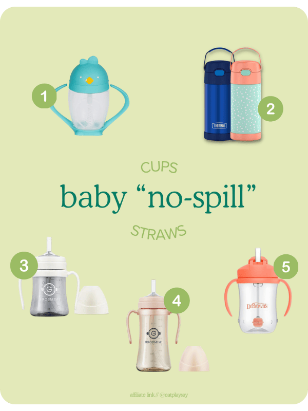 Examples of no-spill baby cups that are feeding specialist approved