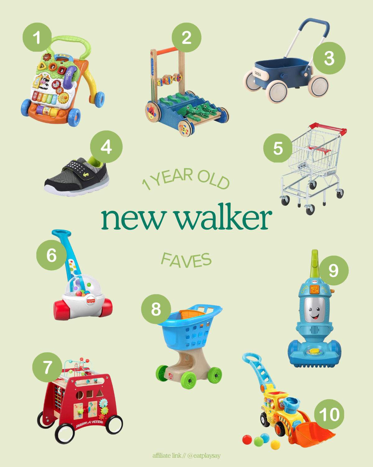 round-up of the best toys to gift new walkers including play shopping carts, walkers, and push toys