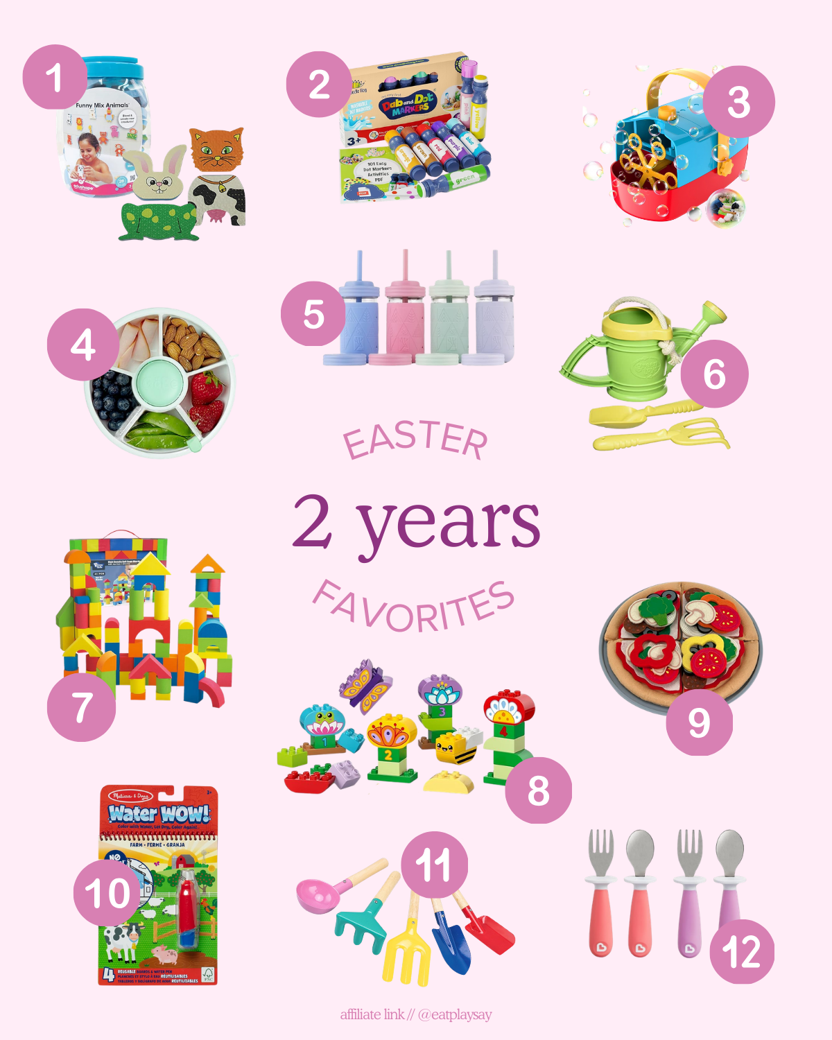 round up graphic of easter basket stuffers for 2 year olds