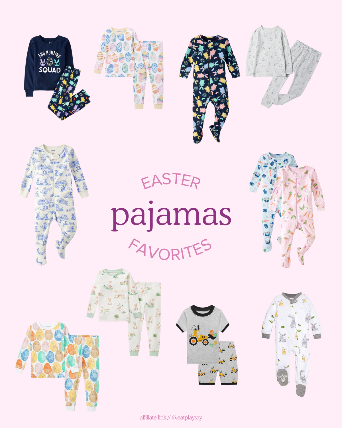 round up image of Easter pajamas for babies and toddlers