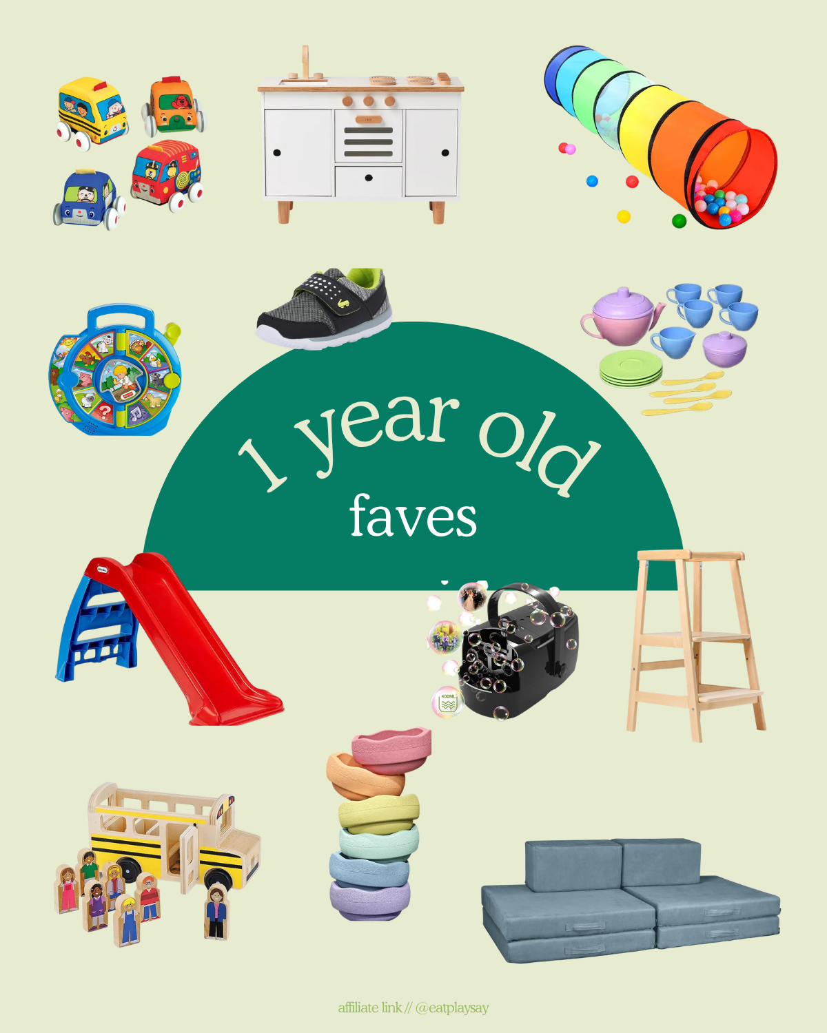 round up graphic featuring favorite toys to gift one year old