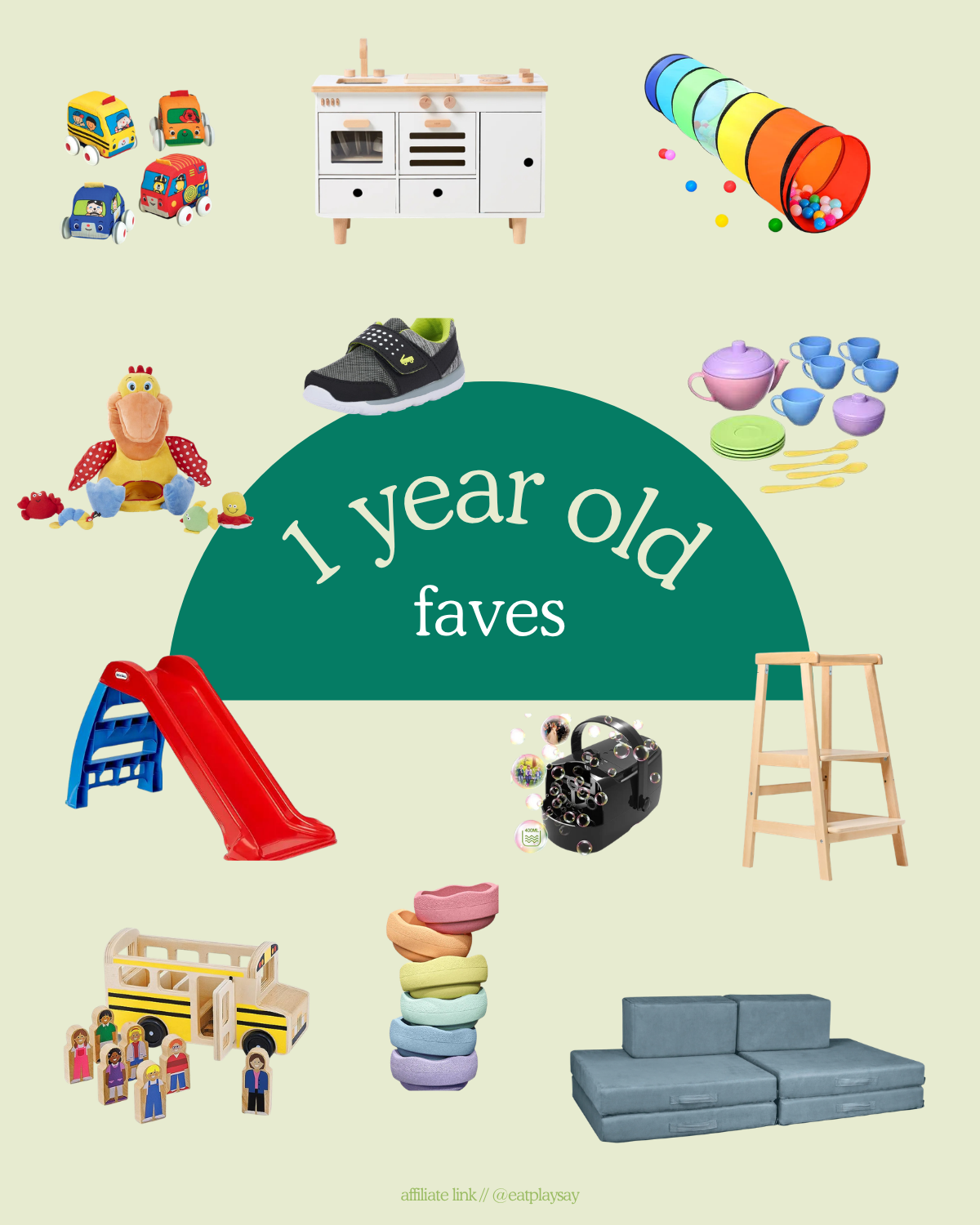 round up graphic featuring favorite toys to gift one year old
