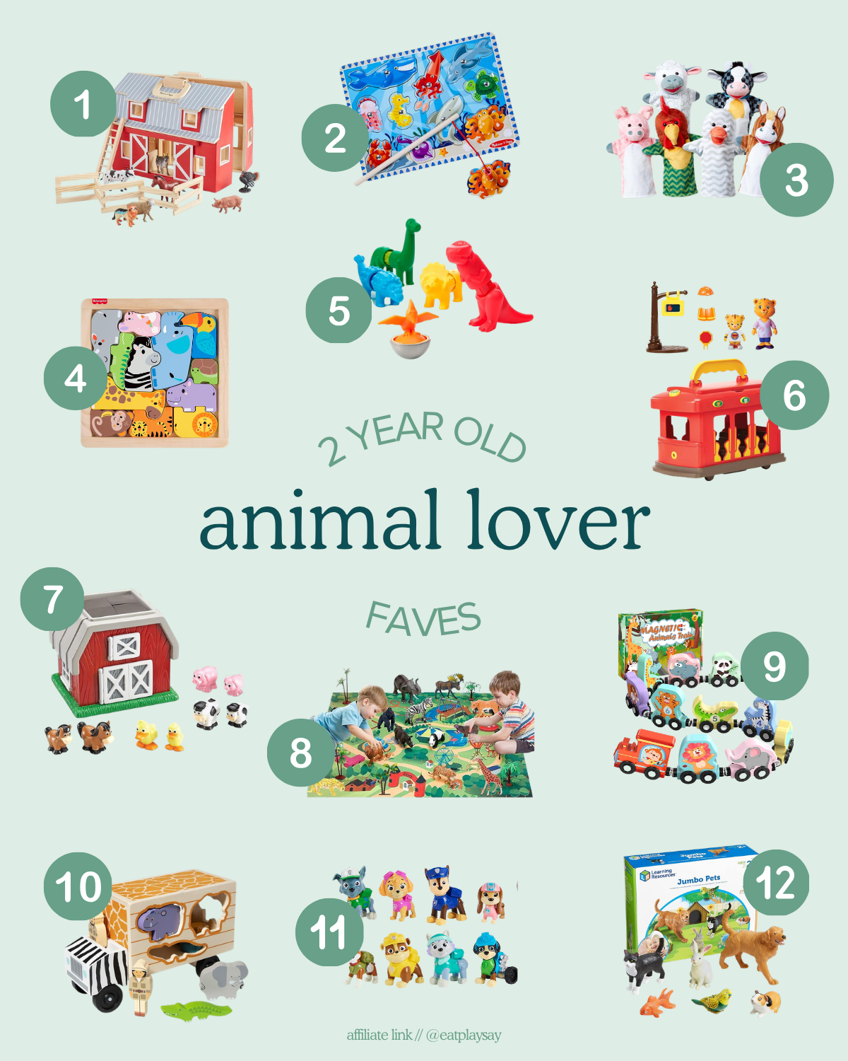 round-up image of the best toys for 2 year olds who love animals