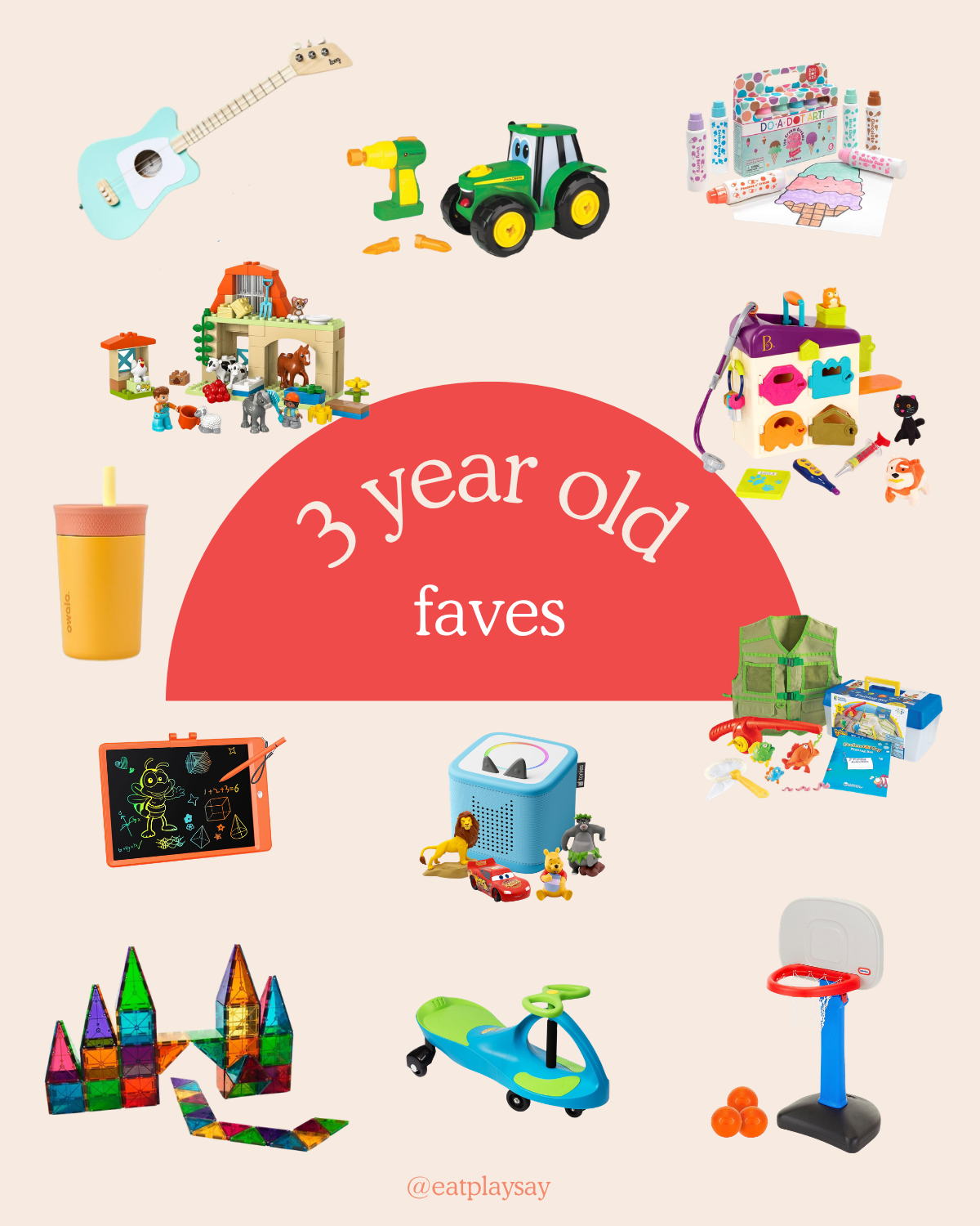 round up graphic of the best gifts for 3 year olds