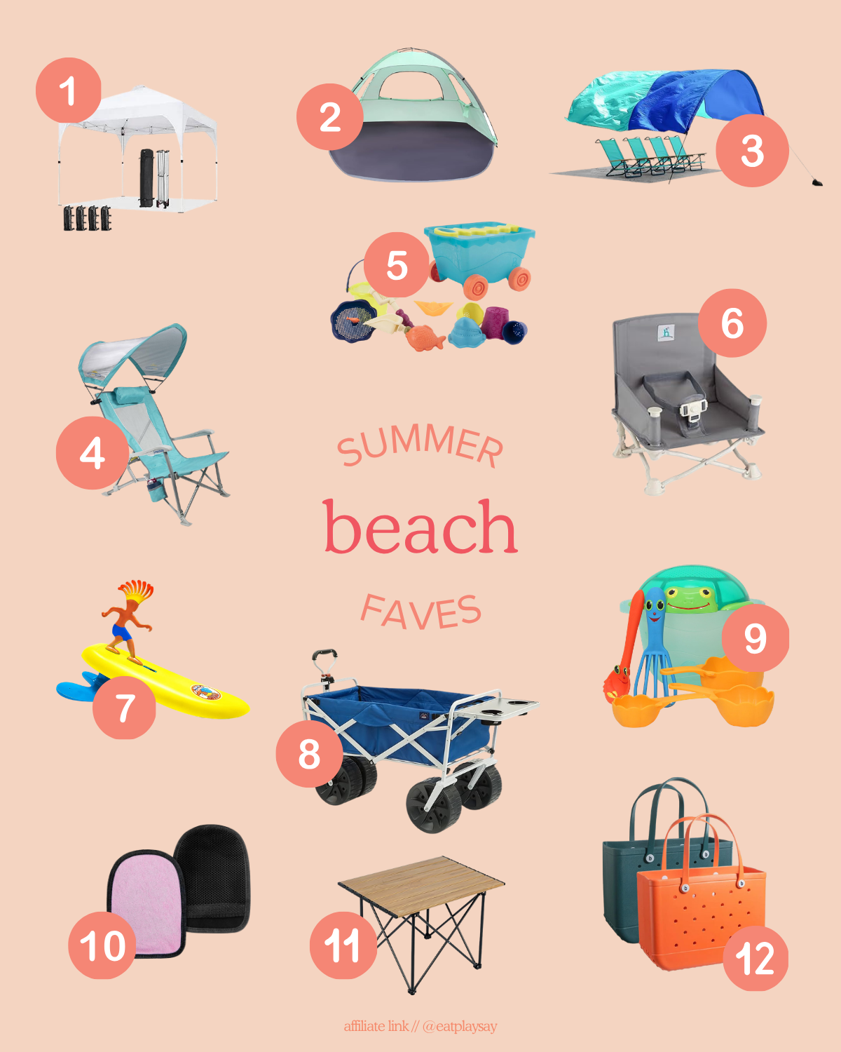 round up graphic of beach essentials for summertime