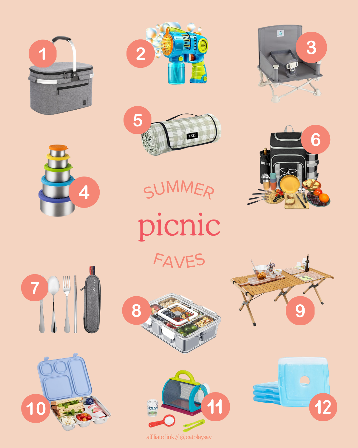 round up graphic of summer picnic essentials 