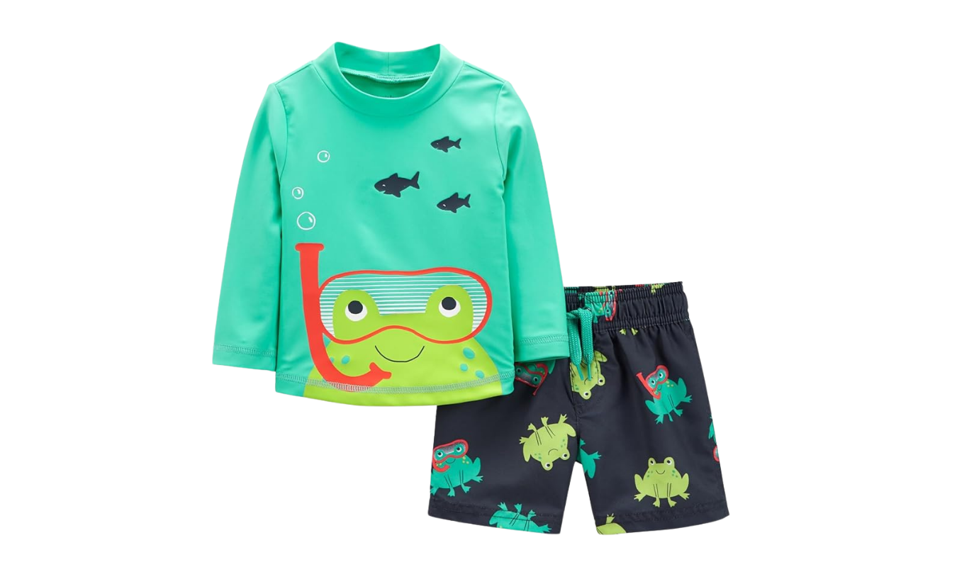 baby boy swimsuit with rash guard and swim trunks