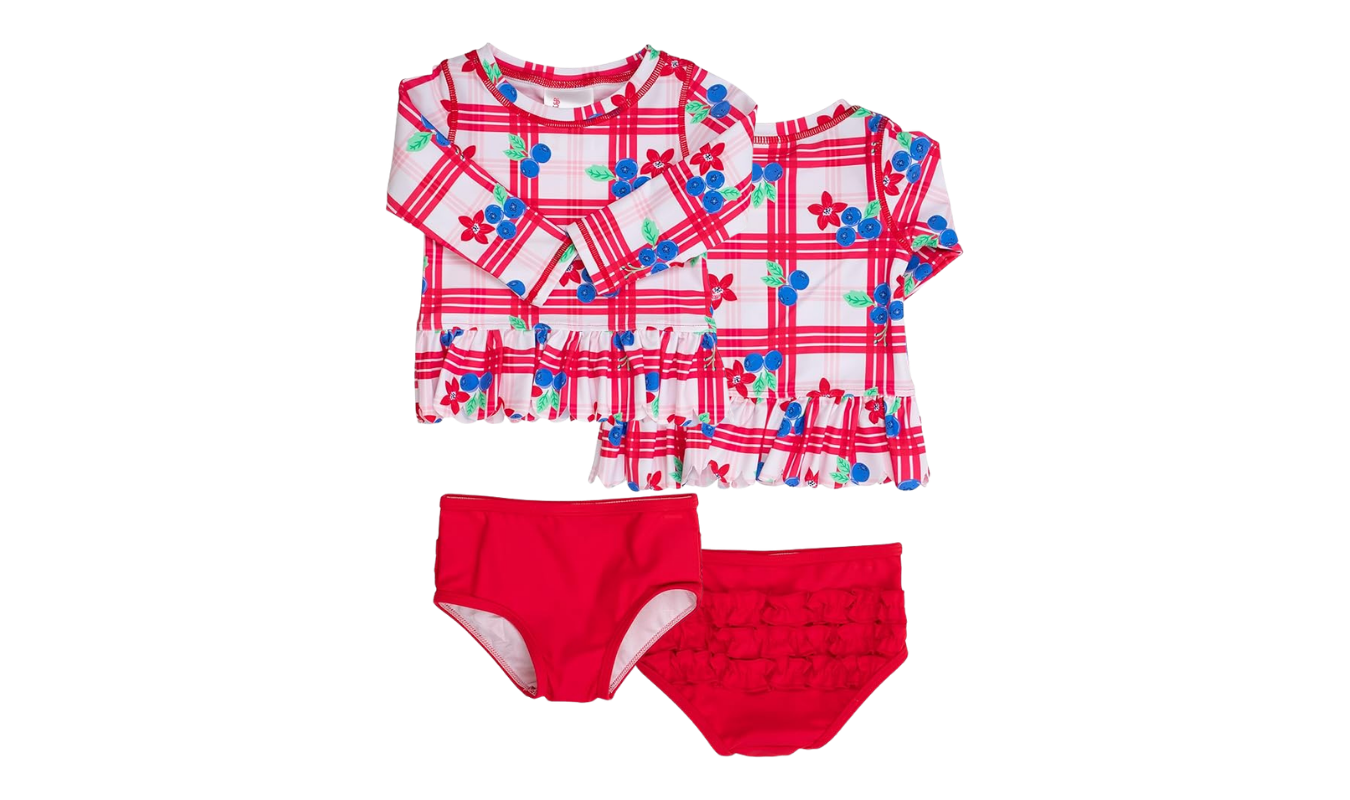 Rufflebutts toddler girl swimsuit in red, white and blue