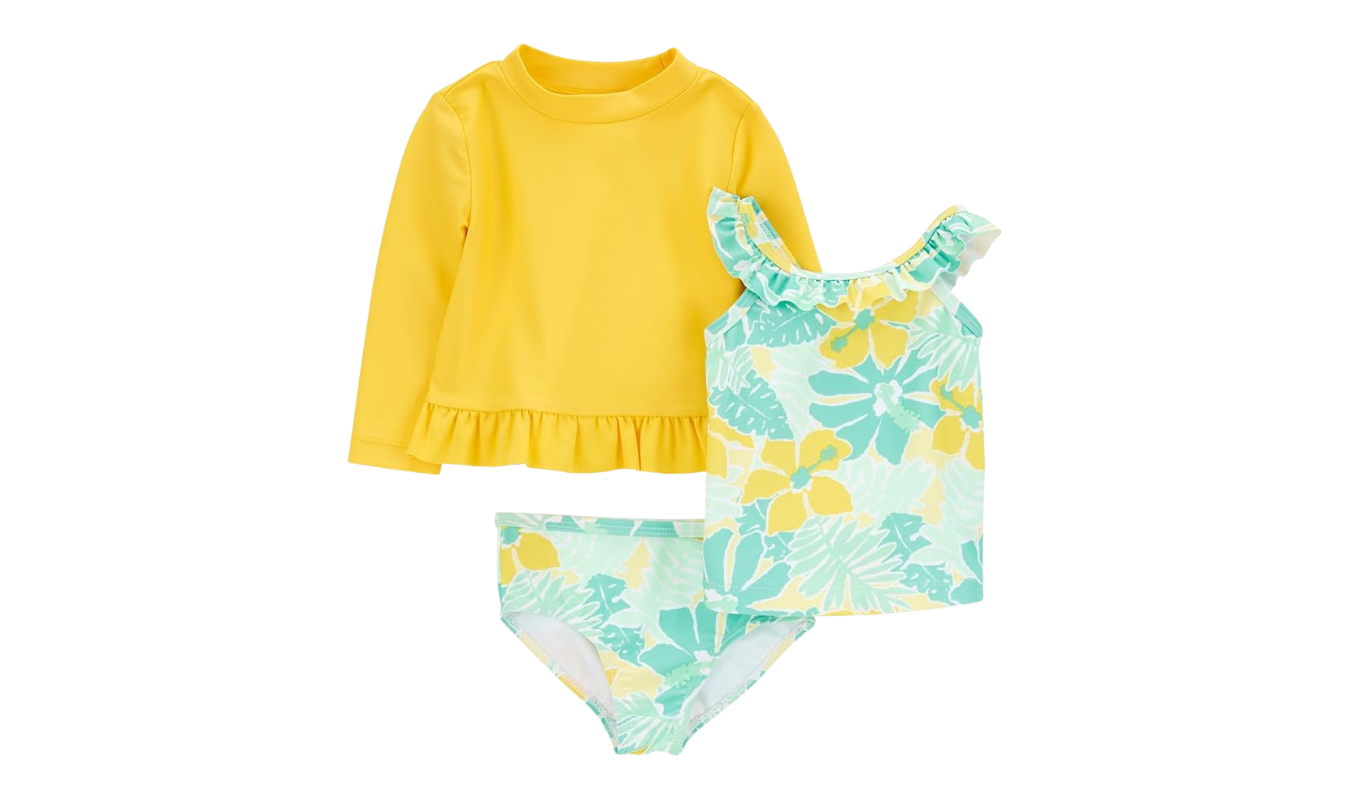 toddler girl swimsuit set with rash guard, tankini top and bottoms
