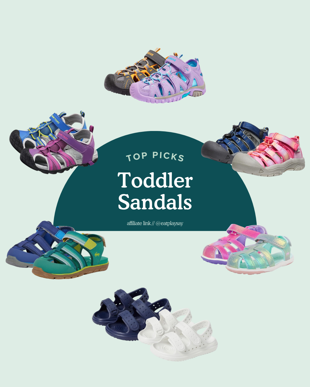 round up graphic of the best toddler sandals for outdoor play