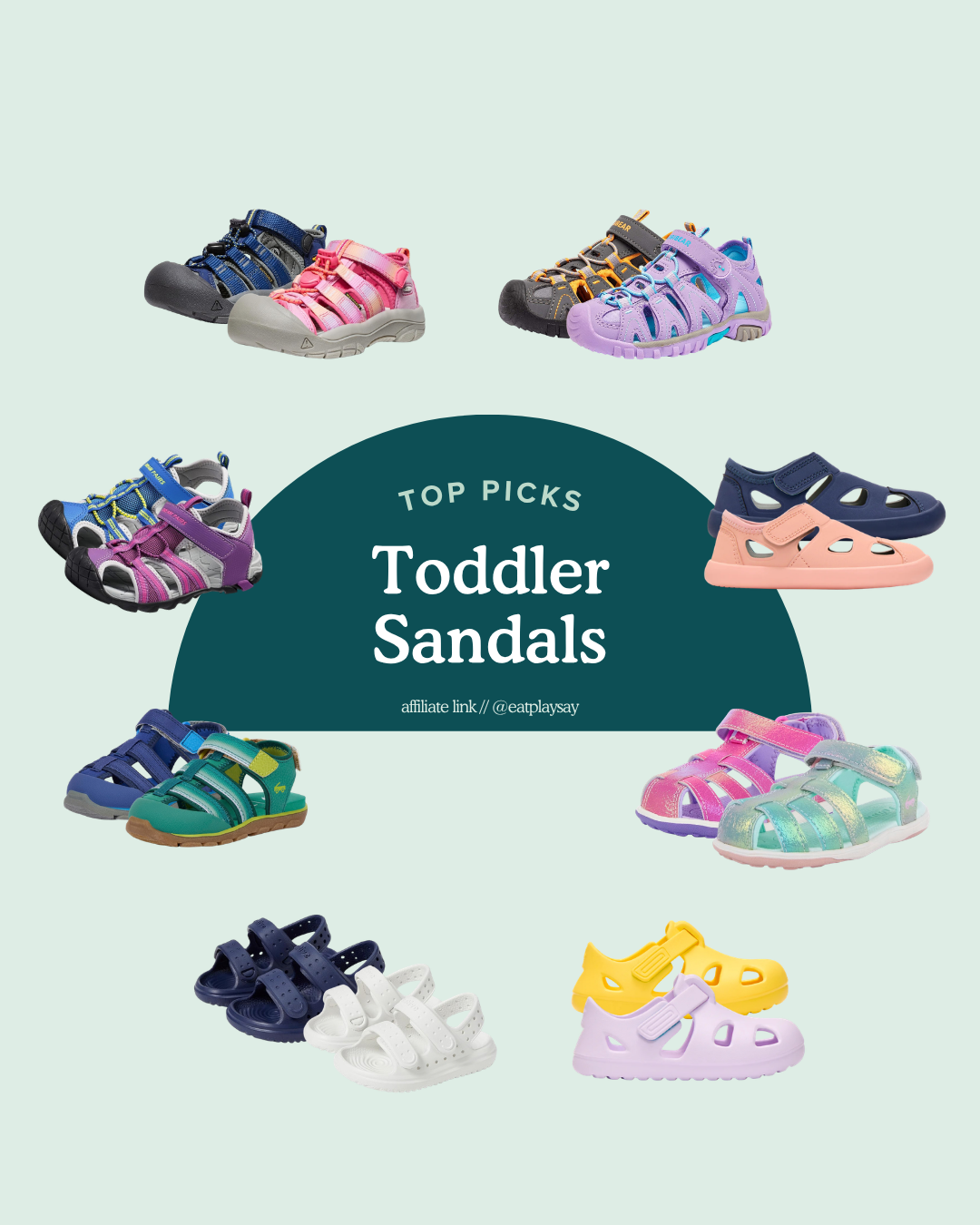 round up graphic of the best toddler sandals for outdoor play