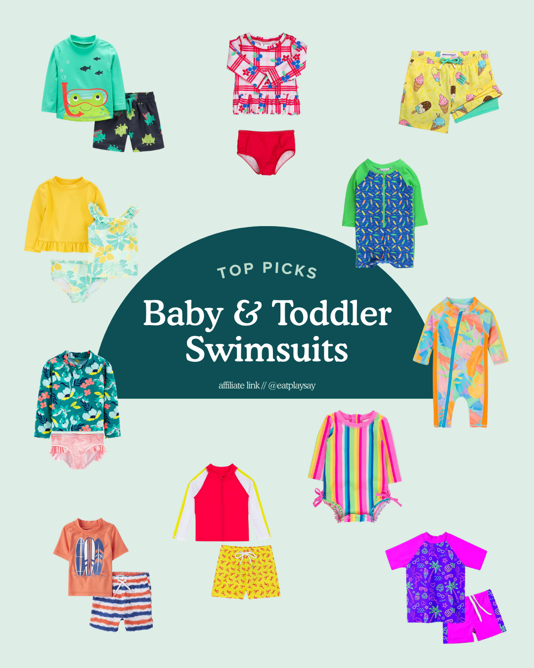 round up graphic of the best baby and toddler swimsuits