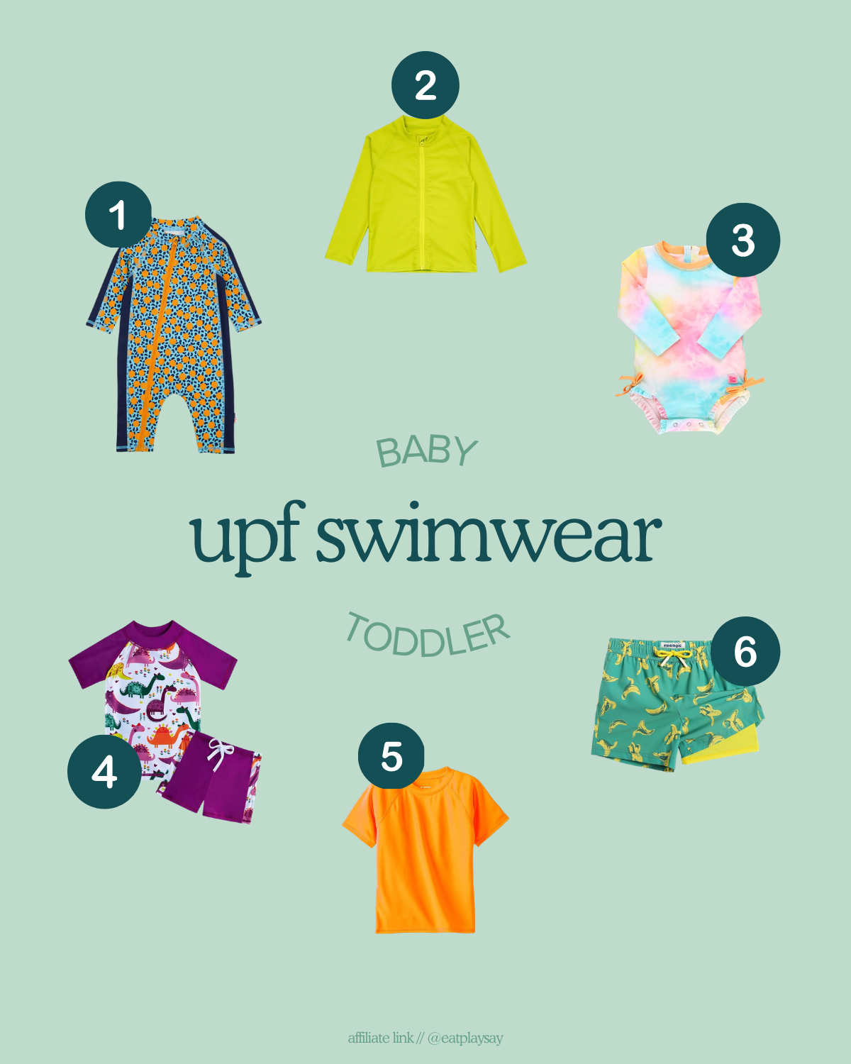 round up graphic of UPF 50 swimwear for babies and toddlers