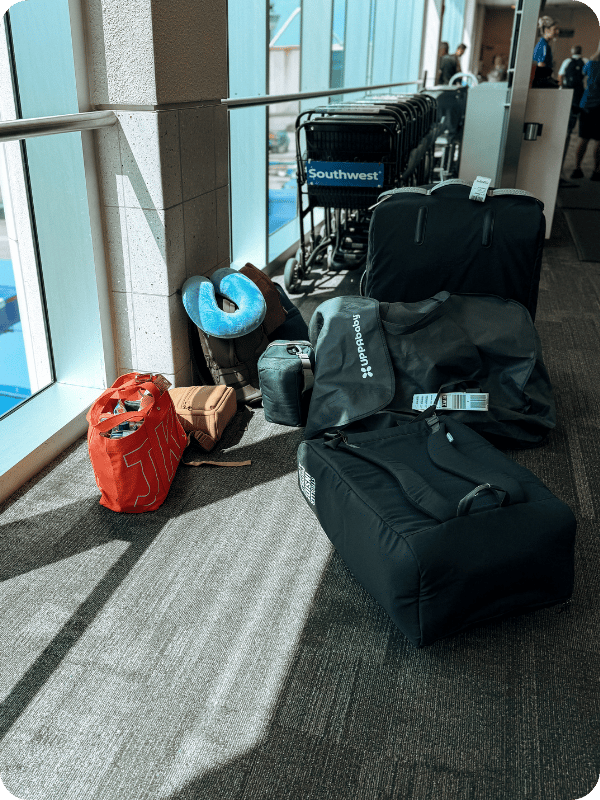 uppababy stroller in travel bag at the airport