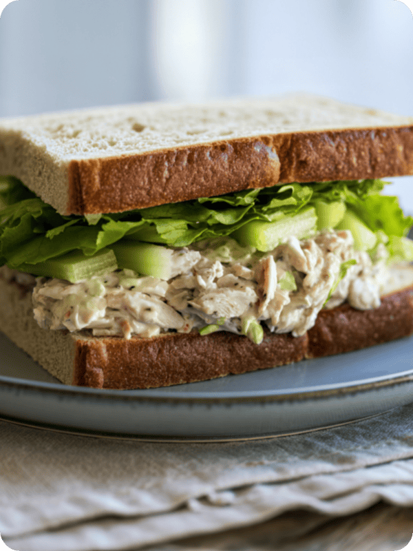 Chicken salad sandwich, with lettuce and celery on bread