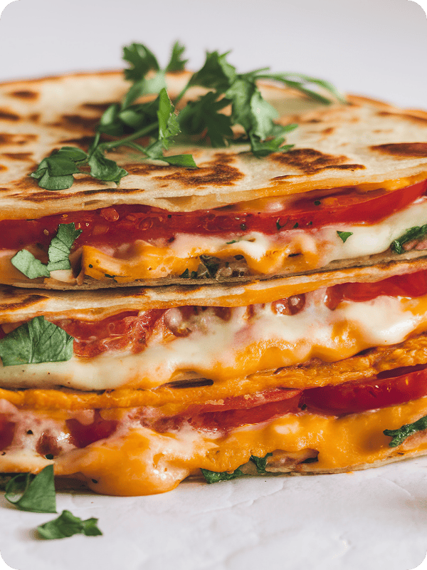 Gooey pizza pocket stacked in three layers