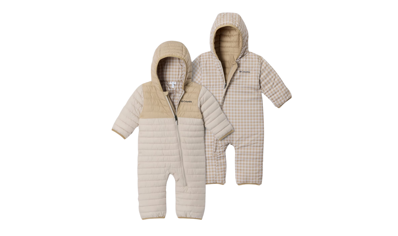 Columbia reversible baby snowsuit in tan