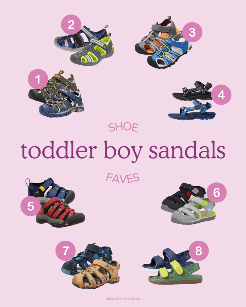 round-up graphic of the best sandals for toddler boys with open toe and closed toe options