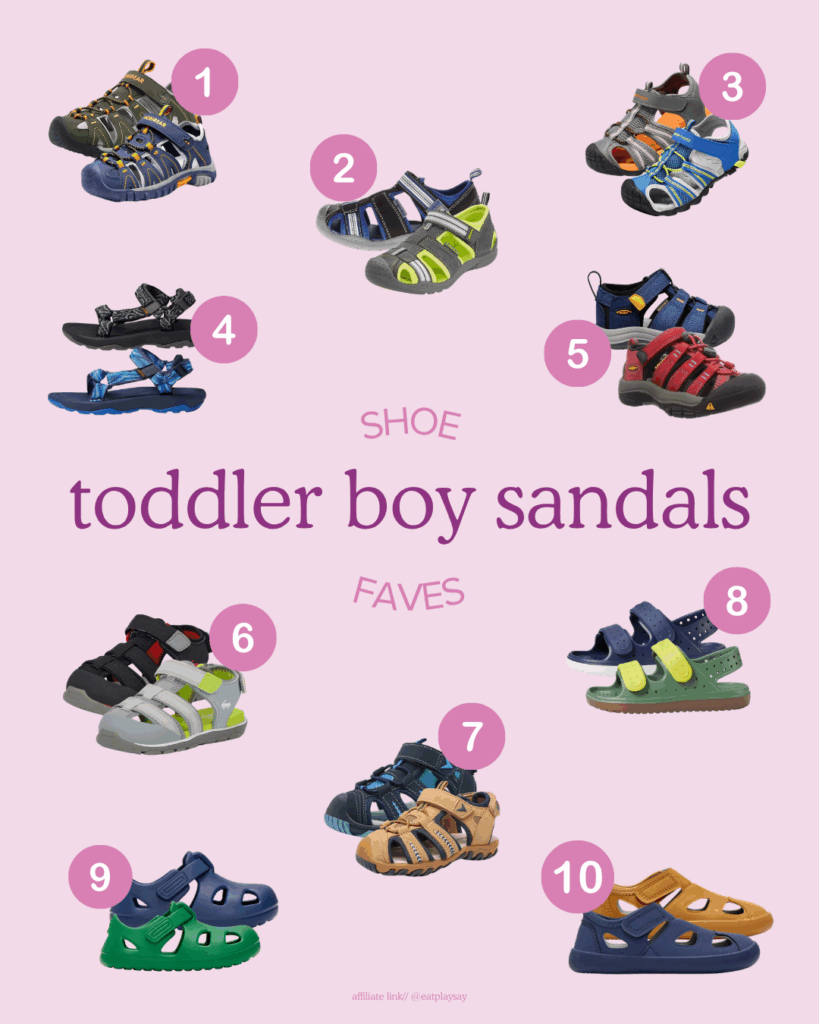 round-up graphic of toddler boy sandals with open toe and closed toe options