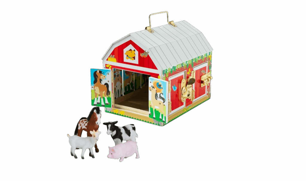 Melissa & Doug wooden latches barn toy with animal figurees